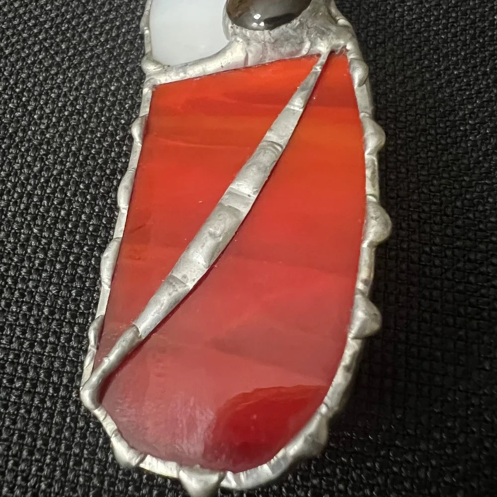 Handmade Stained Glass Brooch Pin Red White Abstract Geometric 3